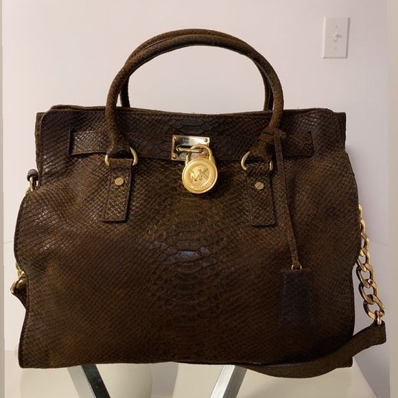 MICHAEL KORS Hamilton Brown Snakeskin Tote - Picture 1 of 6